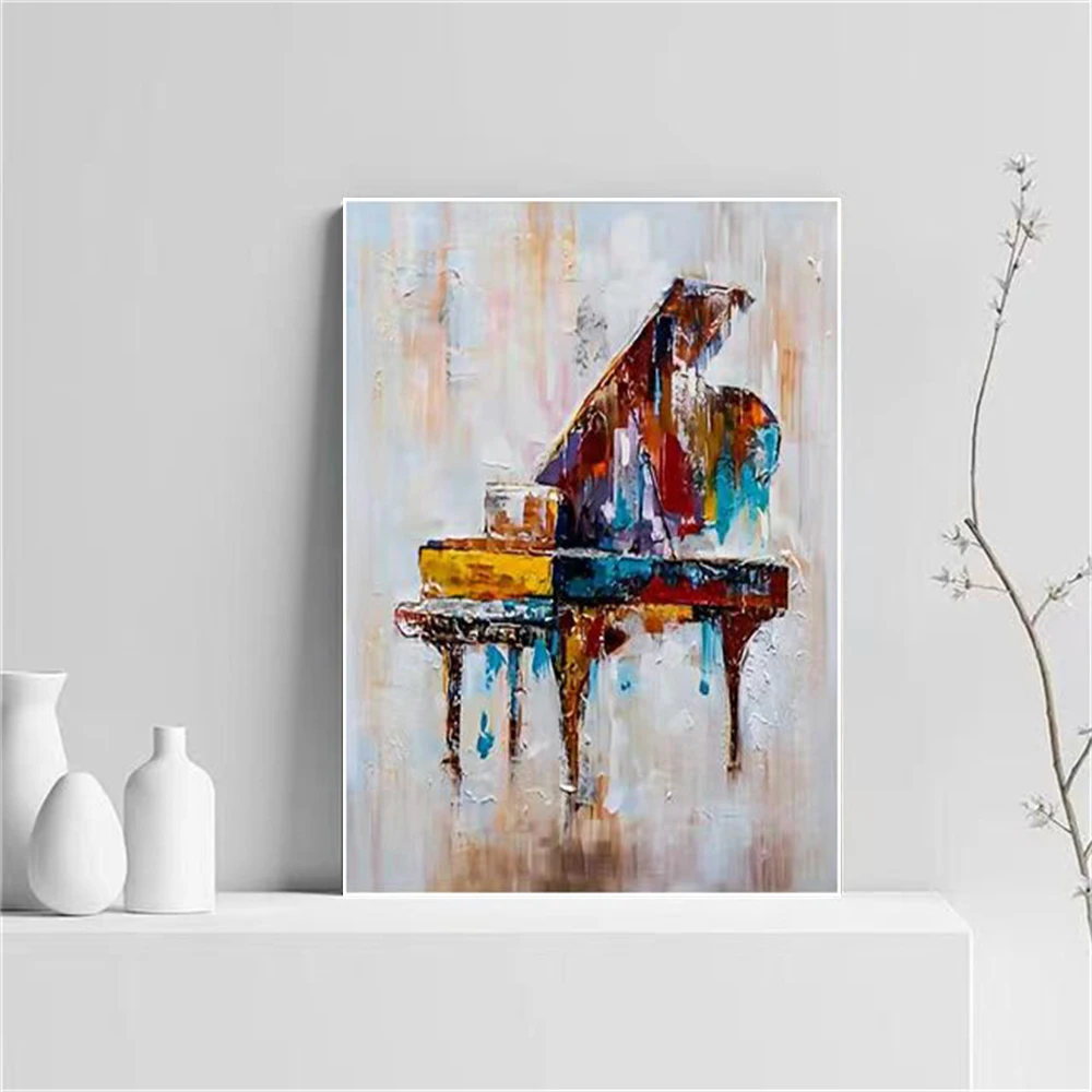 100% Handmade Vienna Grand Theatre Piano Wall Art Picture Abstract Thick Color Music Oil Painting On Canvas For Home Decor Art