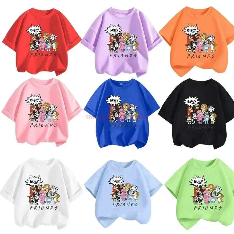 Anime Bluey Children Summer Short-Sleeved Kawaii Bingo Lucky Boy And Girl Children'S Cotton T-Shirt Korean Style Baby Top Gifts