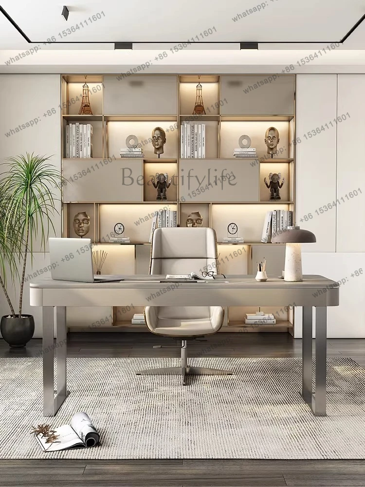 

Italian light luxury slate desk, modern office computer desk, minimalist high-end gray writing desk