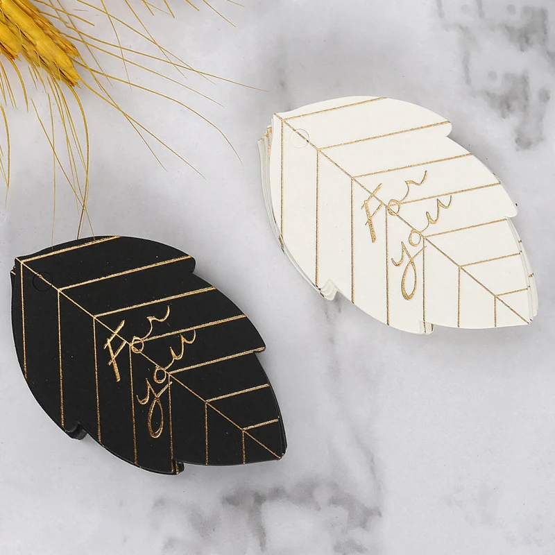 Etiquetas de tarjetas de papel de agradecimiento con estampado dorado, 50-100 piezas, negro, blanco, hecho a mano, embalaje de joyería DIY, venta al