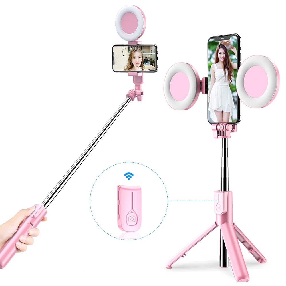 4in1 Wireless Bluetooth Compatible Selfie Stick LED Ring Light Extendable Handheld Monopod Live Tripod for iPhone 14 13 Android