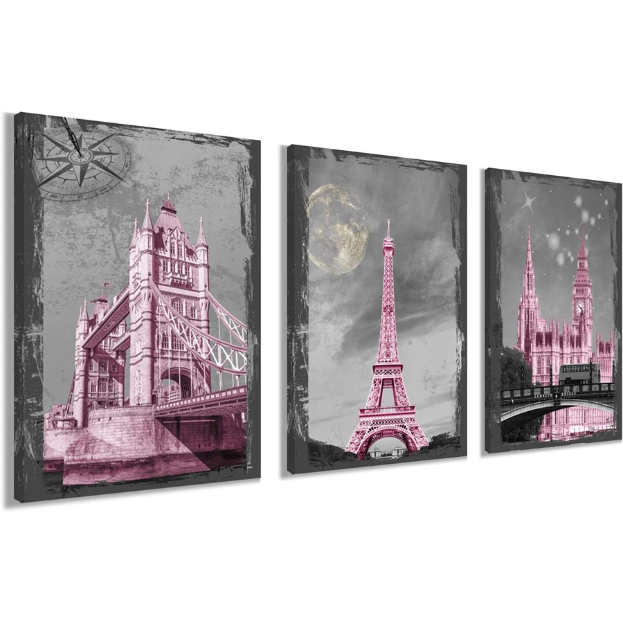

Триптих Эйфелева башня, полный комплект алмазной живописи, украшение для стены, розовая комната для девочек, Париж, алмазная вышивка, подходит для рукоделия для взрослых