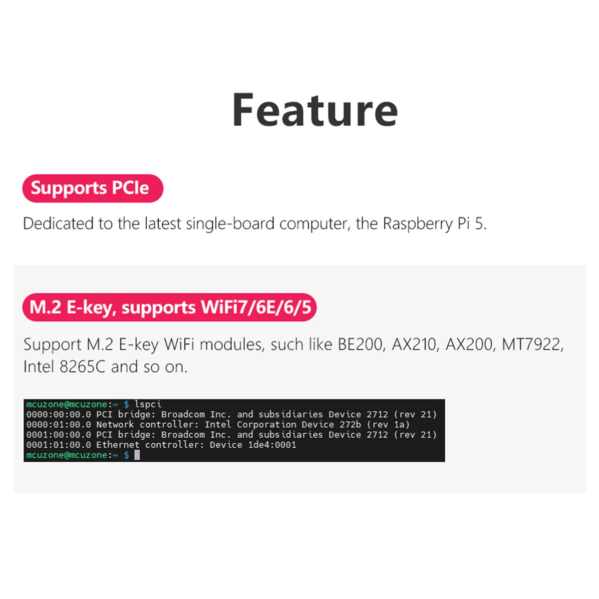 MPW7NCA for Raspberry Pi 5 PCIE to M.2 E-Key WiFi7 Module+Case BE200 Support Google TPU,WiF6E AX210,AX200 Adapter Board