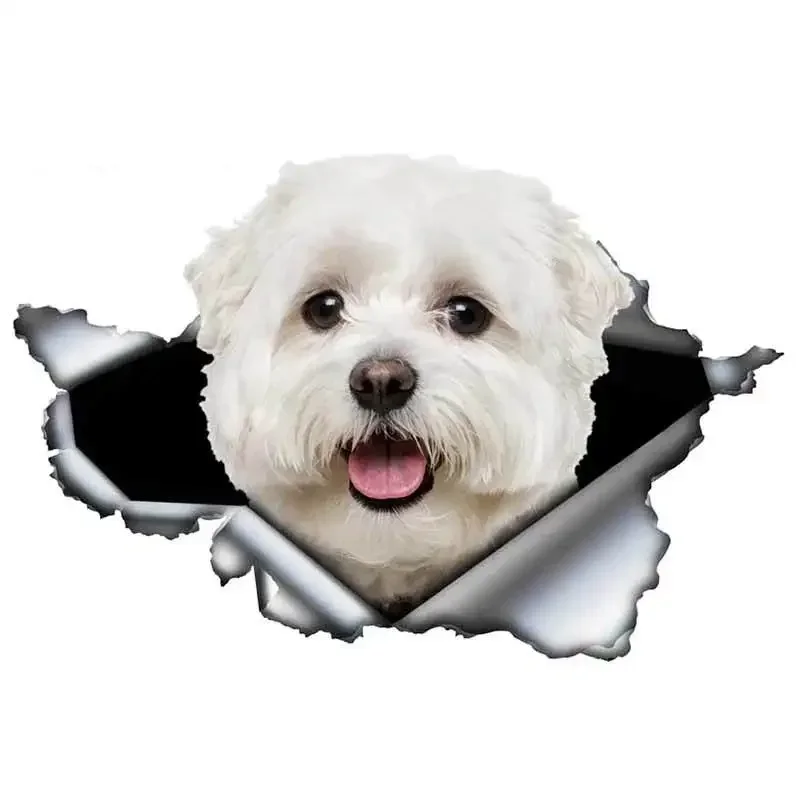 TXCT Personality Pet Dog Car Decoration Torn Metal Decal Cute Maltese Car Sticker Reflective Sticker Waterproof Car Styling,15cm