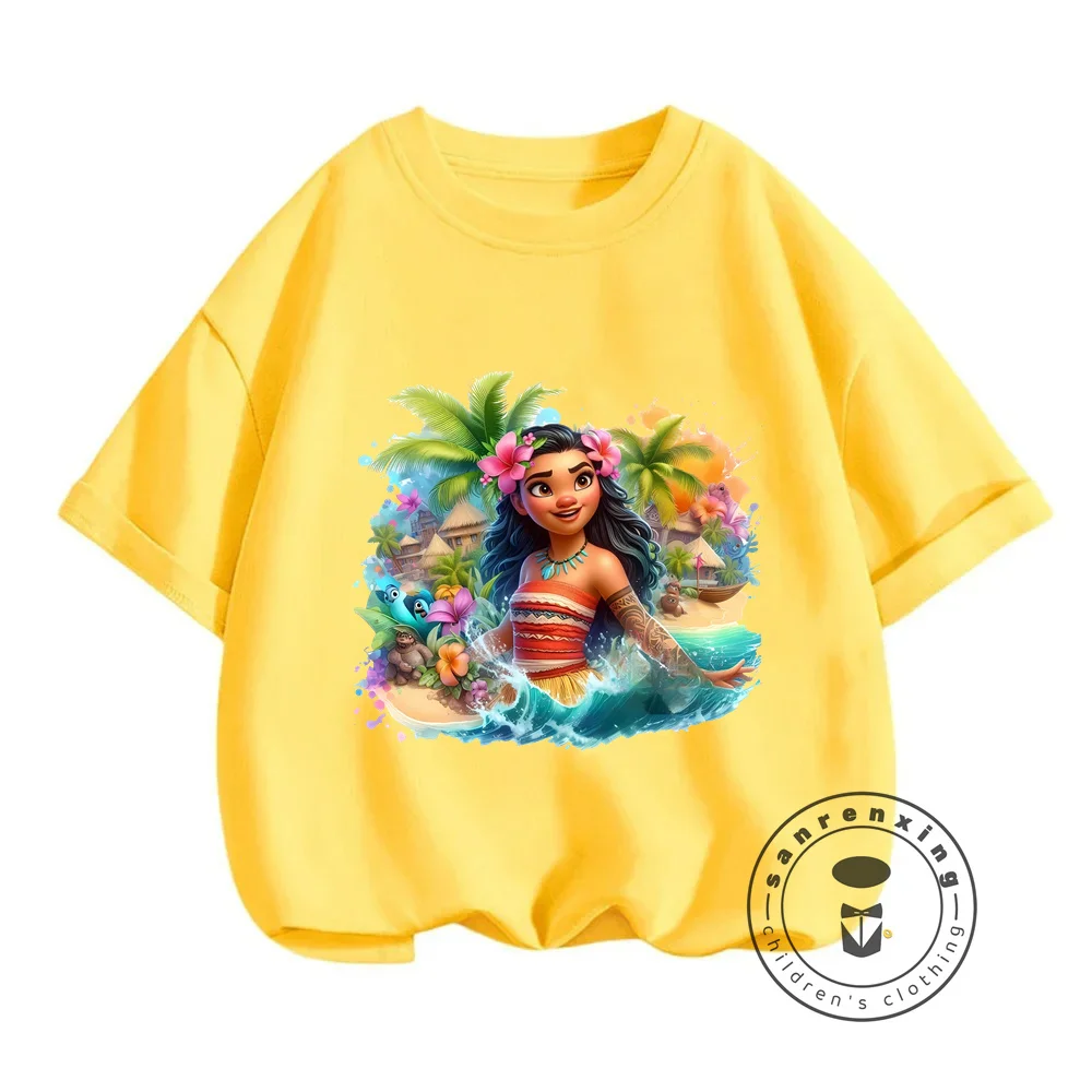 Cool Disney Moana Summer t-shirt Fashion-Forward Soft camicie larghe per ragazzi e ragazze che mostrano modelli di cartoni animati Kawaii creativi