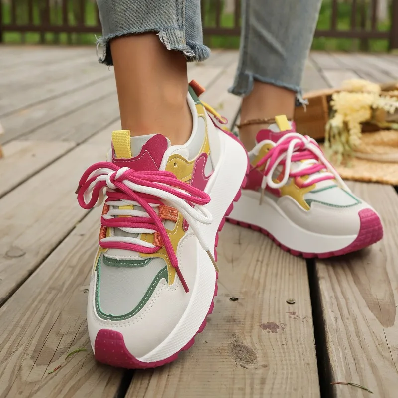 

Multicolor Plus Size Sneaker Comfort Round Toe Lace-Up Platform Non-Slip Low-Top Single