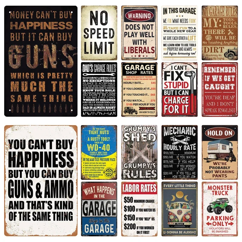 Garage Signs Man Cave Vintage Plaque My Rules Retro Metal Plate Funny Simply Saying Wall Decor Best Gift For Husband Custom Gift