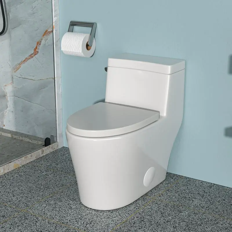 Ceramic One-Piece Toilet, Single Flush, Soft-Close Seat, Compact Design for Small Bathrooms