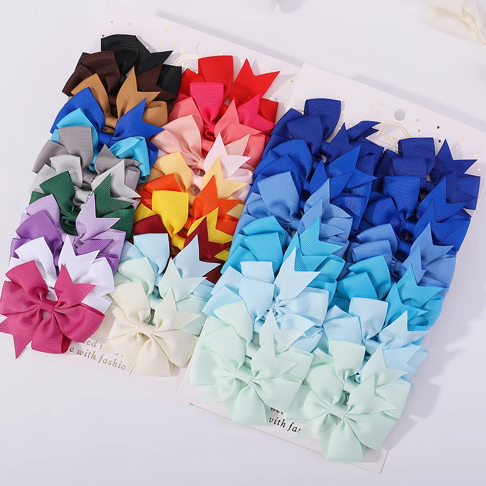 24Pcs/Set Solid Hair Bows Clips Barrettes Headwear Fashion Children Colorful Cute Hairpin Boutique Bowknot Kids Girl Accessories