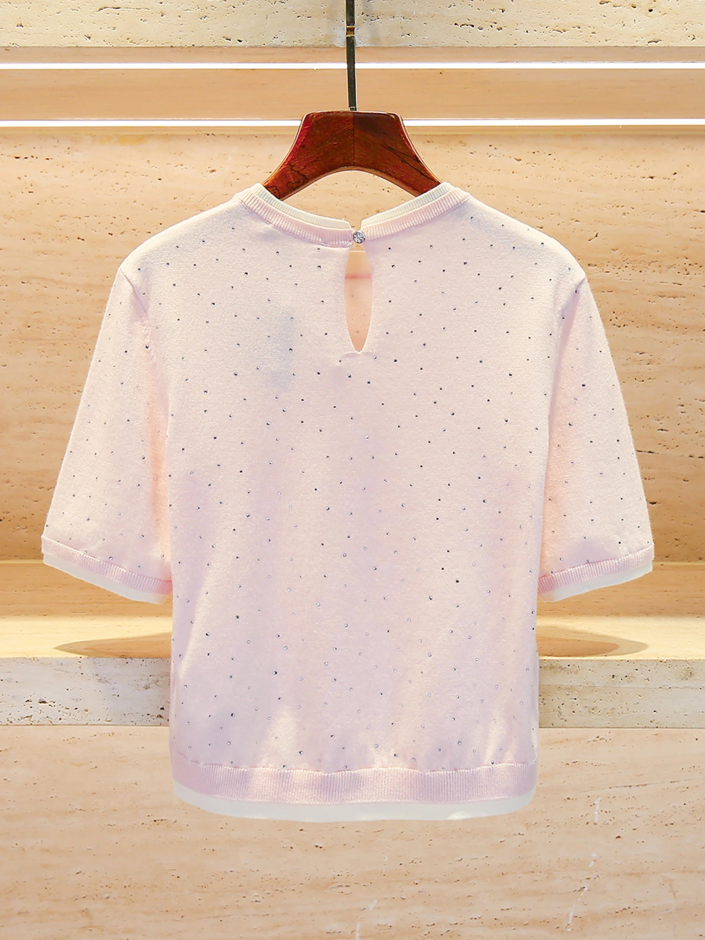 

M Home Nan You High End Women's Summer 2025 Sweet Soft Sle Heavy Du Rhinestone Knitted Top T irt Women's Faion