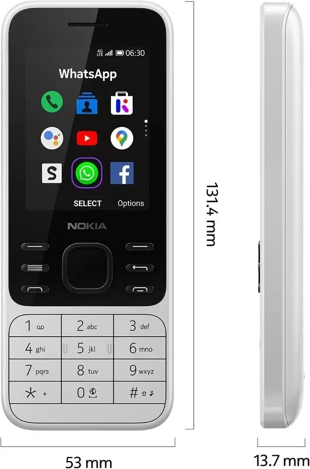 هاتف Nokia 6300 4G ثنائي الشريحة مزود بتقنية البلوتوث واي فاي KaiOS متعدد اللغات 2.4 بوصة راديو FM هاتف محمول متين