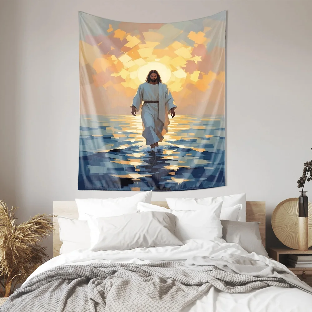 Walking on Water Abstract Art Tapestry Wall Hanging Machine Washable All Season Home Living Room Bedroom Decor nontoxic material