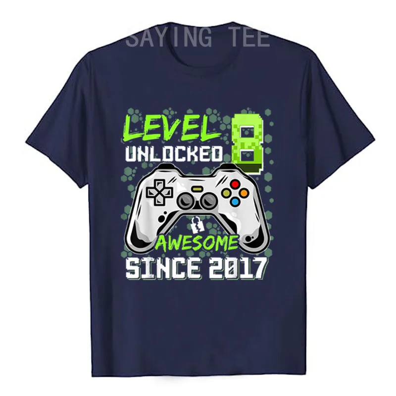 Level 8 Unlocked Awesome Since 2017 8th Birthday Gaming Boys T-Shirt Video Game Controller Gamer Saying Tee Short Sleeve Y2k Top