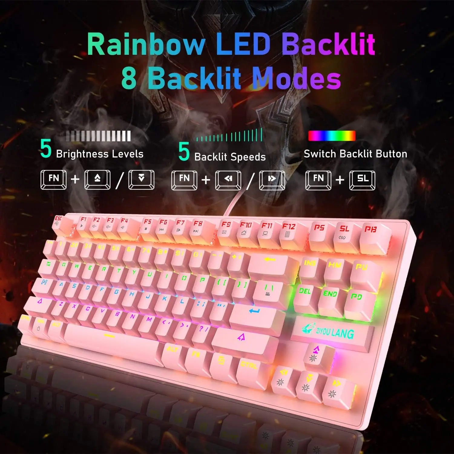 MAMBASNAKE x ZIYOU LANG Wired K2 Rosa blu Switch set tastiera e mouse da gioco set tastiera e mouse da gioco Mini 87 tasti