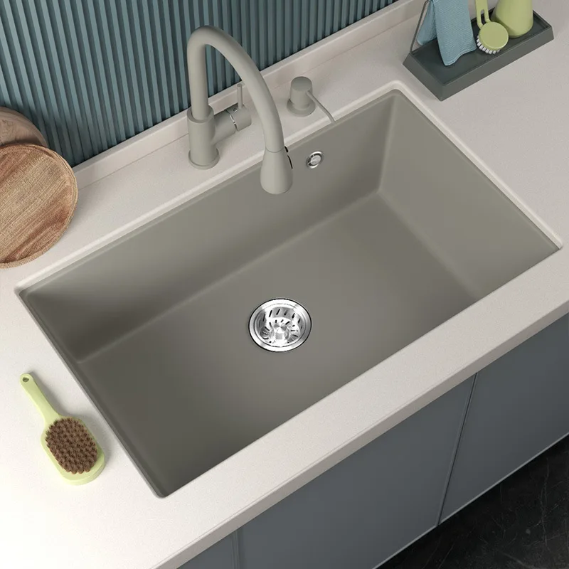 Undermounted Single Bowl Quartz Stone Sink Handmade Sink Composite Granite Kitchen Sink with Drainboard