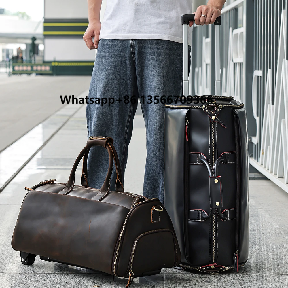 

MARRANT Crazy Horse Genuine Leather Men Folding Travel Bags Trolley Storage Garment Duffel Bag Luggage Men Leather Travel Bags