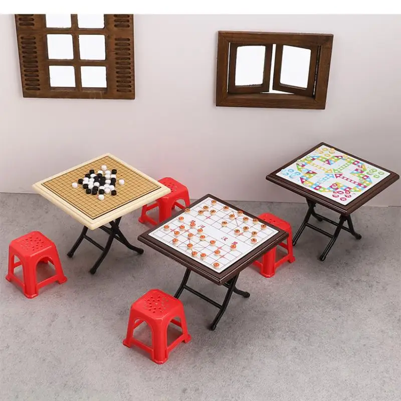 1 Set Dollhouse Mini Gomoku Chess Toy Simulation Miniature Flying Chess Model Doll House Accessories Desktop Decoration