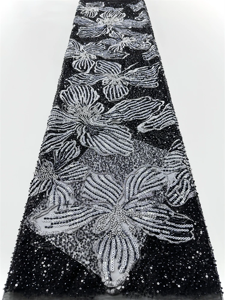 Tela de encaje africano para costura de boda, tela de malla de tul suave, cuentas de lentejuelas, francés y nigeriano, alta calidad, 2025