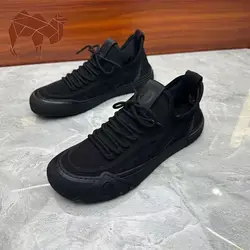 HKDQ Summer Knit Sneakers For Men Fashion Black Breathable Men's Casual Shoes Original Lace-up Soft Comfortable Sneakers For Man