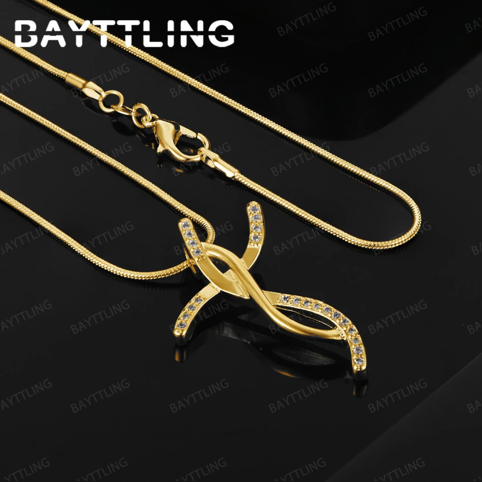 

925 Sterling Silver 18K Gold 16-30 Inch Exquisite Twisted Cross Pendant Necklace for Women's Fashion Wedding Jewelry