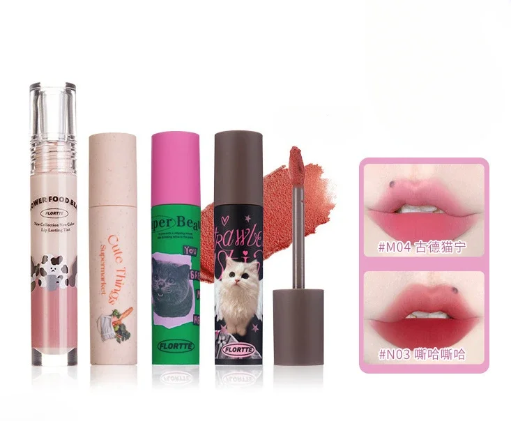 FLORTTE/Flower Loria Strange Melia Series Cat Cream Lip Cream Lip Mud Matte Fine Glitter Lip Glaze