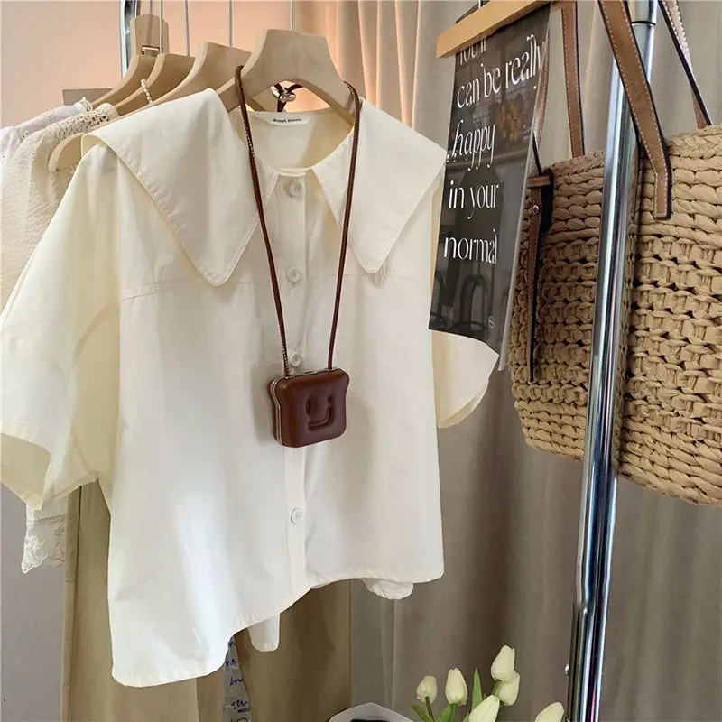 Chic Fairy French Thin Doll Shirt Doll Collar Short-Sleeved Shirt Women with Summer Jacket Short Shirt