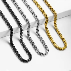 HNSP 316L Stainless Steel Round Box Link Chain Necklace For Men Barrel Chain Toscano Punk Style Jewelry Accessories