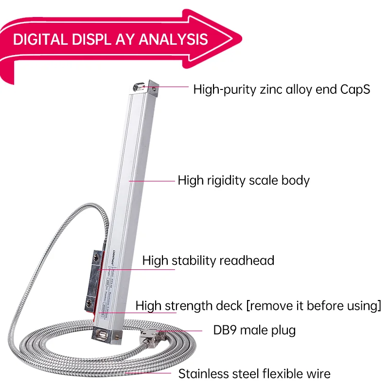 High Precision 5um DRO Linear Encoder Glass Scale 5V TTL DB9 50 100 150 200 250 300 350 400mm Travel for Milling Lathe Grinder