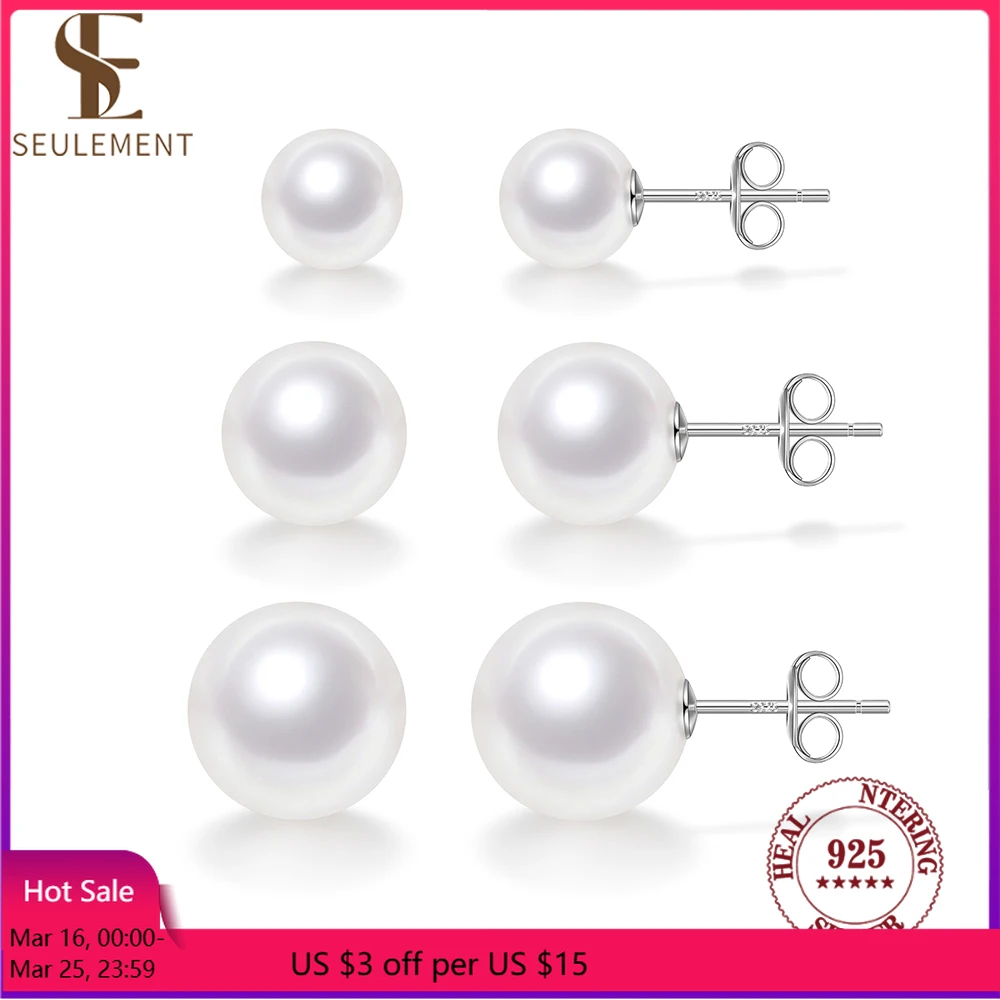 

Seulement Sterling Silver 925 Simple Pearl Stud Earrings for Women Hypoallergenic Pearls Wedding Jewelry Accessories Earring