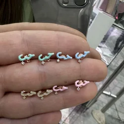 Gold Plated Small Cute Lovely Girl Women Stud Earring Colorful Pastel Enamel Arabic Love Letter Summer Colorful Jewelry