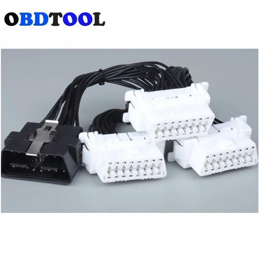 White Obd2 Wiring Harness for Toyota/kia Car OBD 16PIN Interface Expansion Conversion Cable for Multiple OBD Devices Transfer