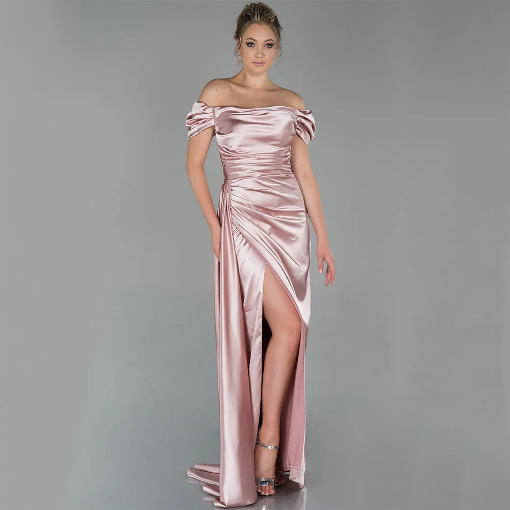 

Классическое вечернее платье Dream высокого качества из атласа для длиной до пола, платье для выпускного вечера с воротником и разрезом, Vestidos De Fiesta, по индивидуальному заказу