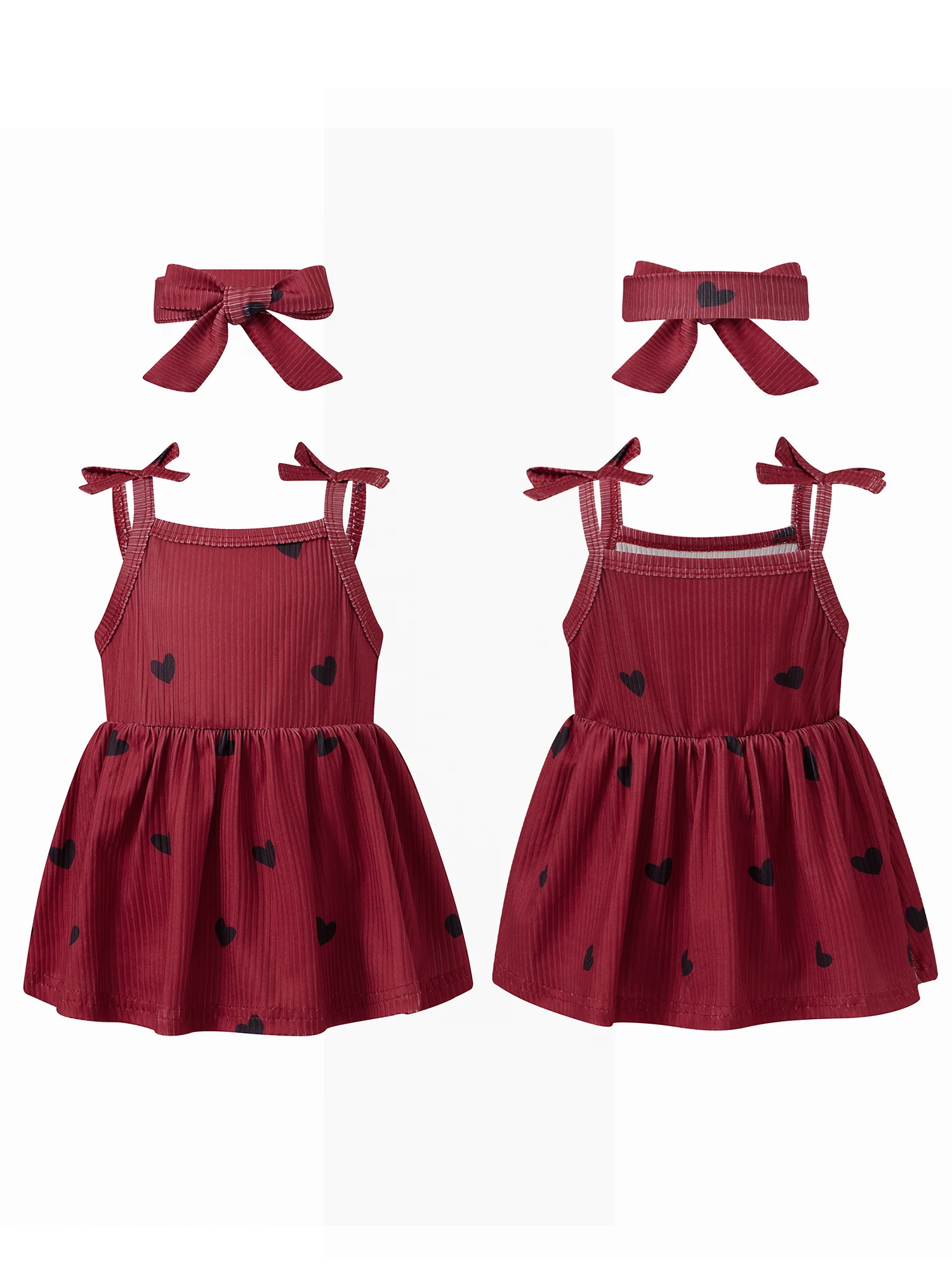 

Adorable Baby Girls 2-Piece Summer Set with Sleeveless Heart Cherry Print Romper Skirt and Matching Headband - Cute Newborn