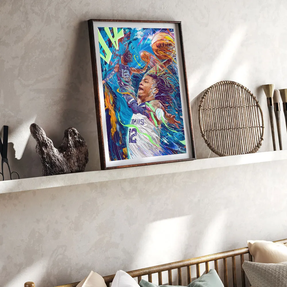 Ja M-Morants Basketball Player Canvas Art Print, Home Decoration, Wall Painting, Picture for Boy Room Decor