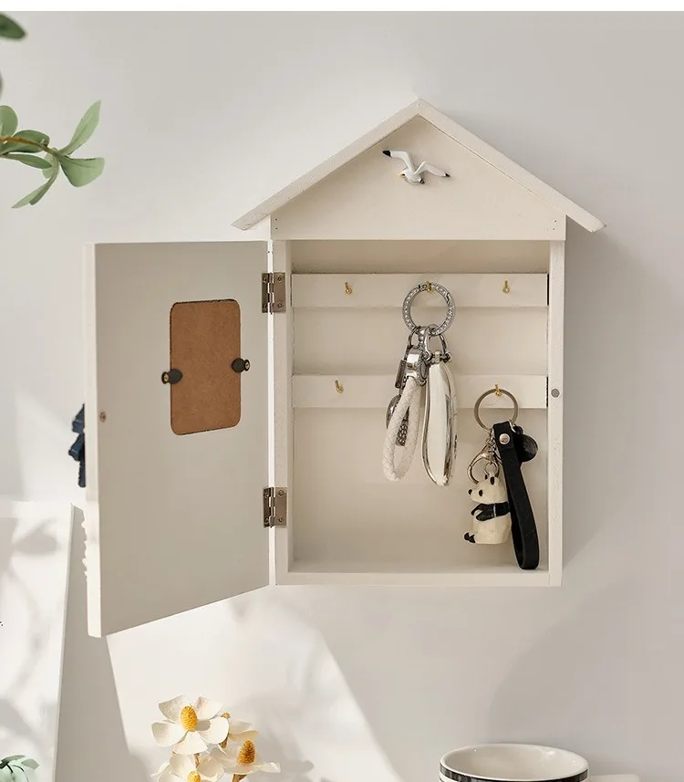 Mediterranean Wooden Key Box Wall Mounted Key Holder with Hooks Nautical Coastal Entryway Storage