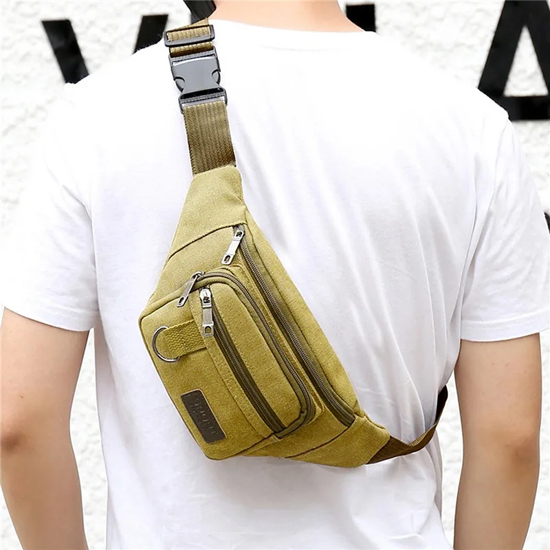 Men\'s Chest Bag Canvas Waist Bag Belt Bag Fashion Bum Bag Travel Purse Bag for Phone Pouch Pocket Hip Bag Waist Pack Male New