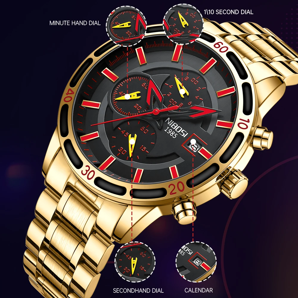 NIBOSI Watch For Men Top Brand Luxury Luminous Blue Men\'s Casual Sports Watches Fashion Waterproof Chronograph Relogio Masculino