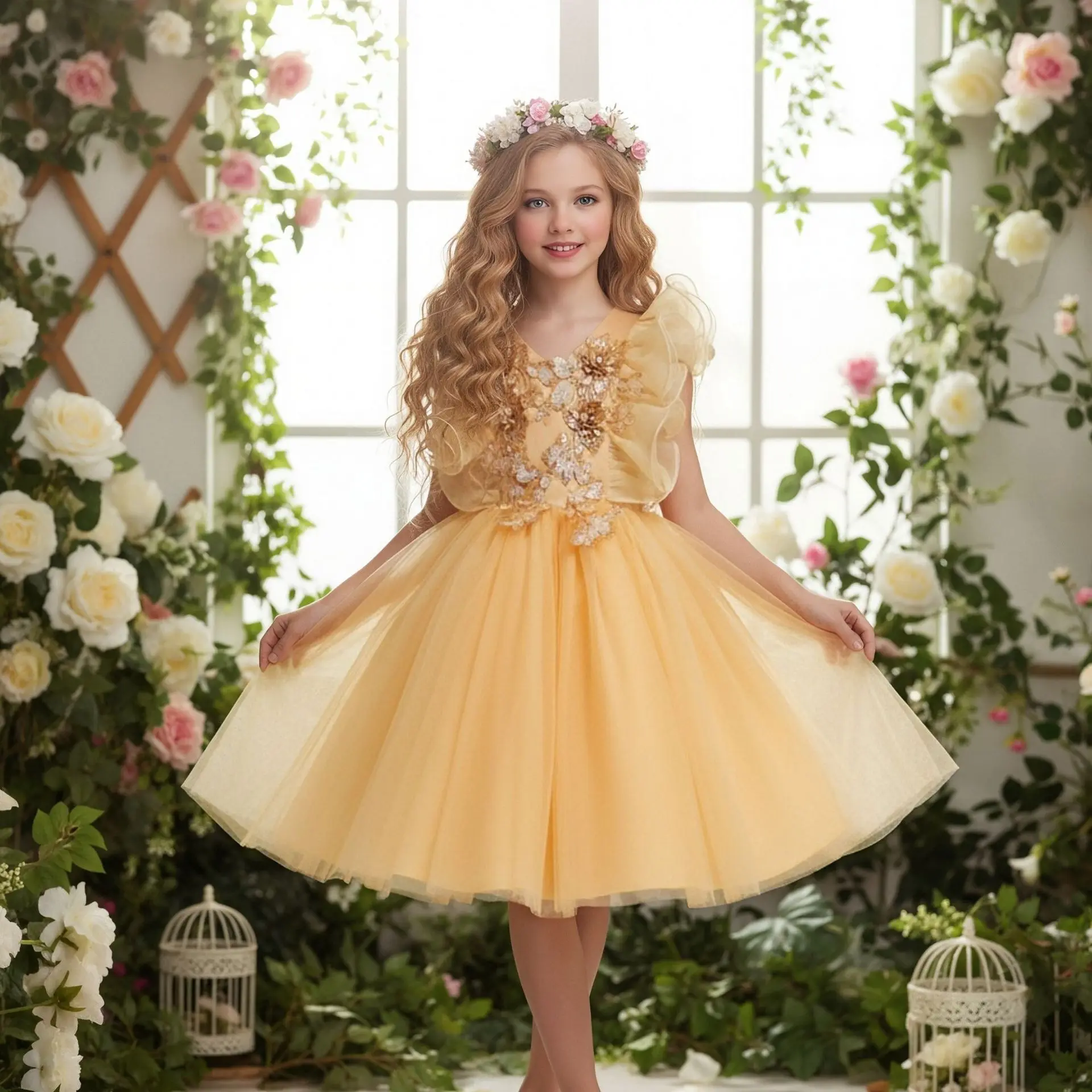 Elegant Girls Party Dresses Gown Children's Birthday Dress Clothing Flower Girl Wedding Princess Dress Kids Carnival Outfits