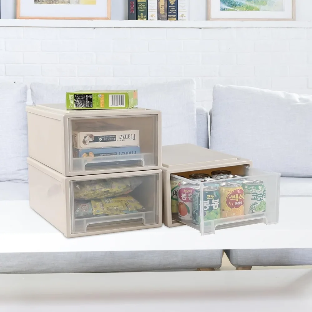 3-Pc Plastic Stackable Storage Drawers - Large Capacity Organizer Unit with 13 Quarts Capacity for Home and Office