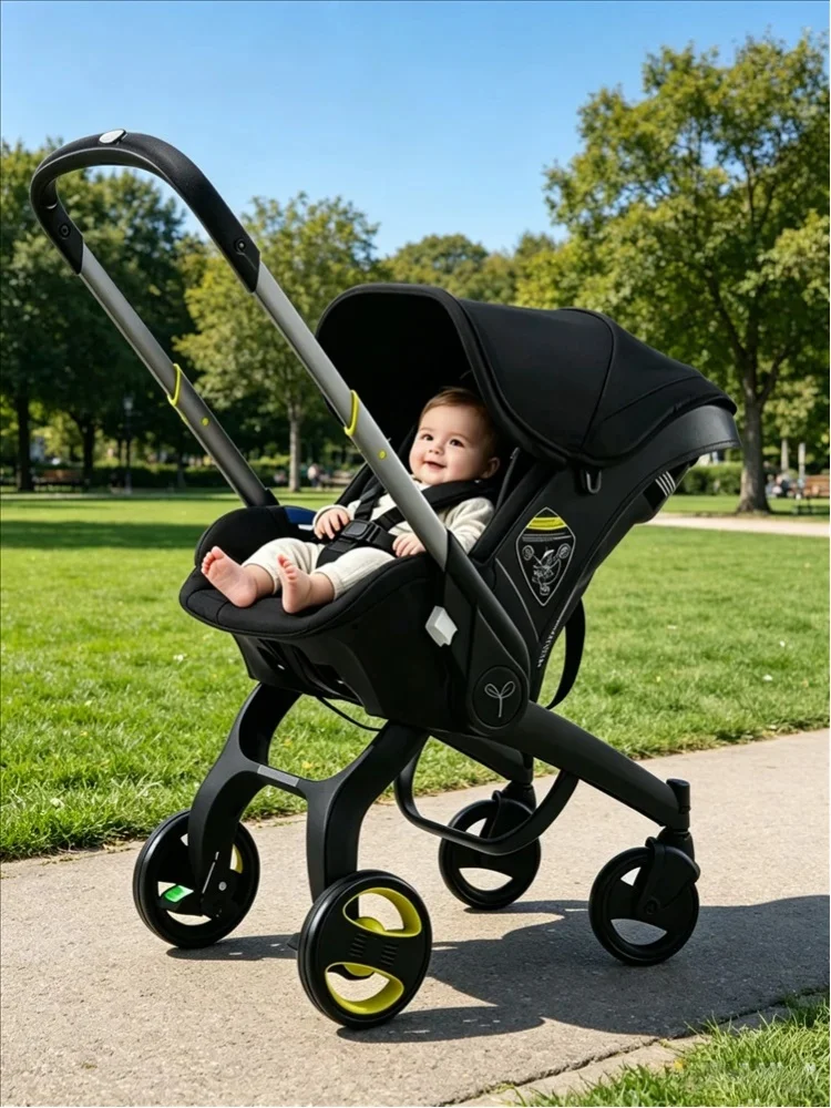4-in-1 Multifunktionaler Kinderwagen, Leicht und Kompakt Faltbar, Sicheres & Vielseitiges Reisesystem, Buggy in Schwarzer Farbe