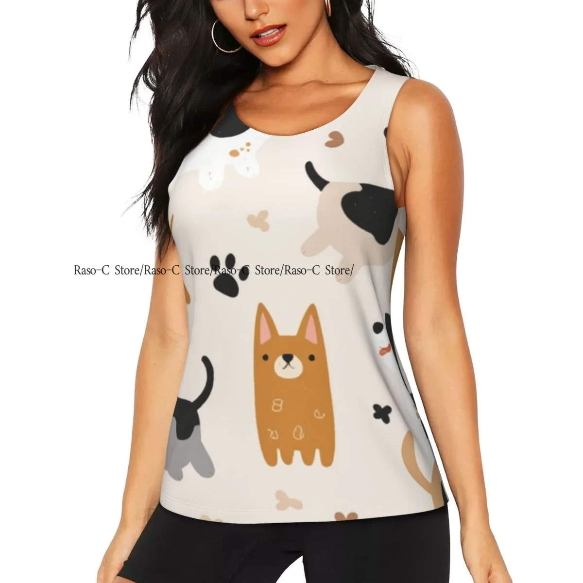 Women Fitness Sexy Yoga Vest Cartoon Puppy Dogs Gym Sports Top Tank Female