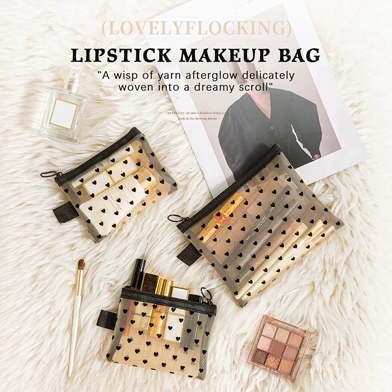 

Портативная сетчатая косметичка, портативная сумка для хранения наушников, дорожная сумка для ухода за волосами, плюшевое сердце, красный конверт