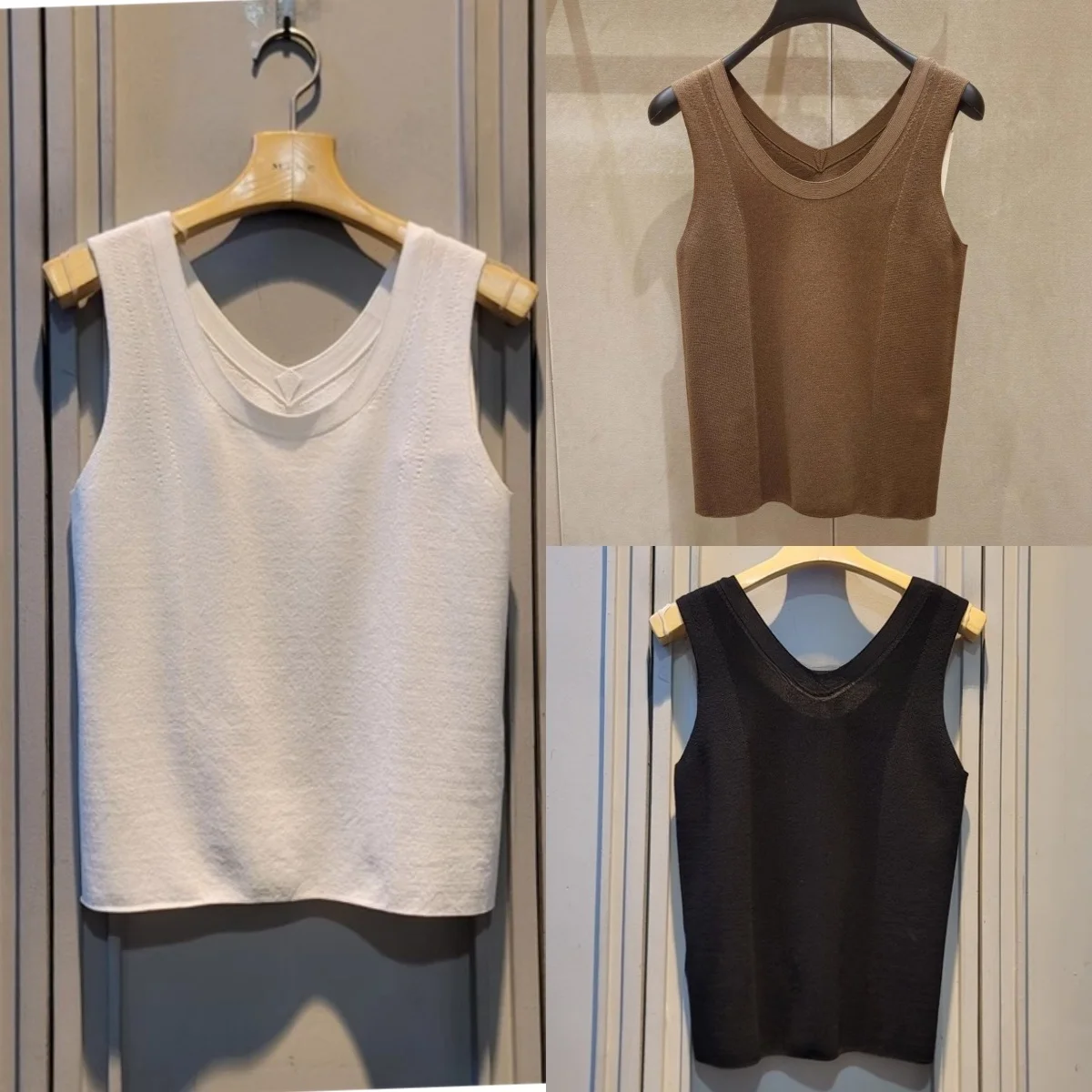 

Versatile Knitted Vest Front Ba Two-Way Wear Casual Sle ential Basic Soft Cotton Svel V-Ne Ladieswear