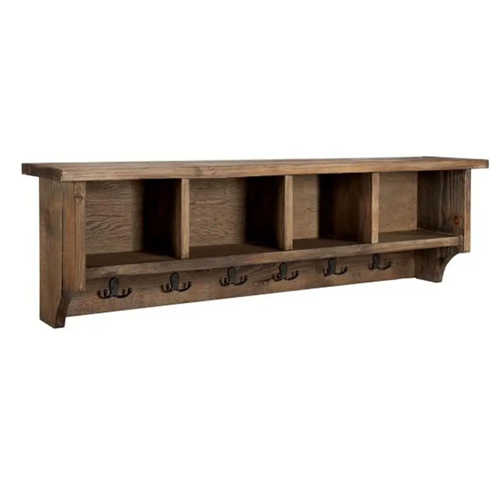 Pomona Industrial 48 In. Solid Wood & Metal Coat-Ra With 6 Strong Coat Hooks And 4 Cubbies- 10 In. W X 7 In. D X 6 3/4 In. H -