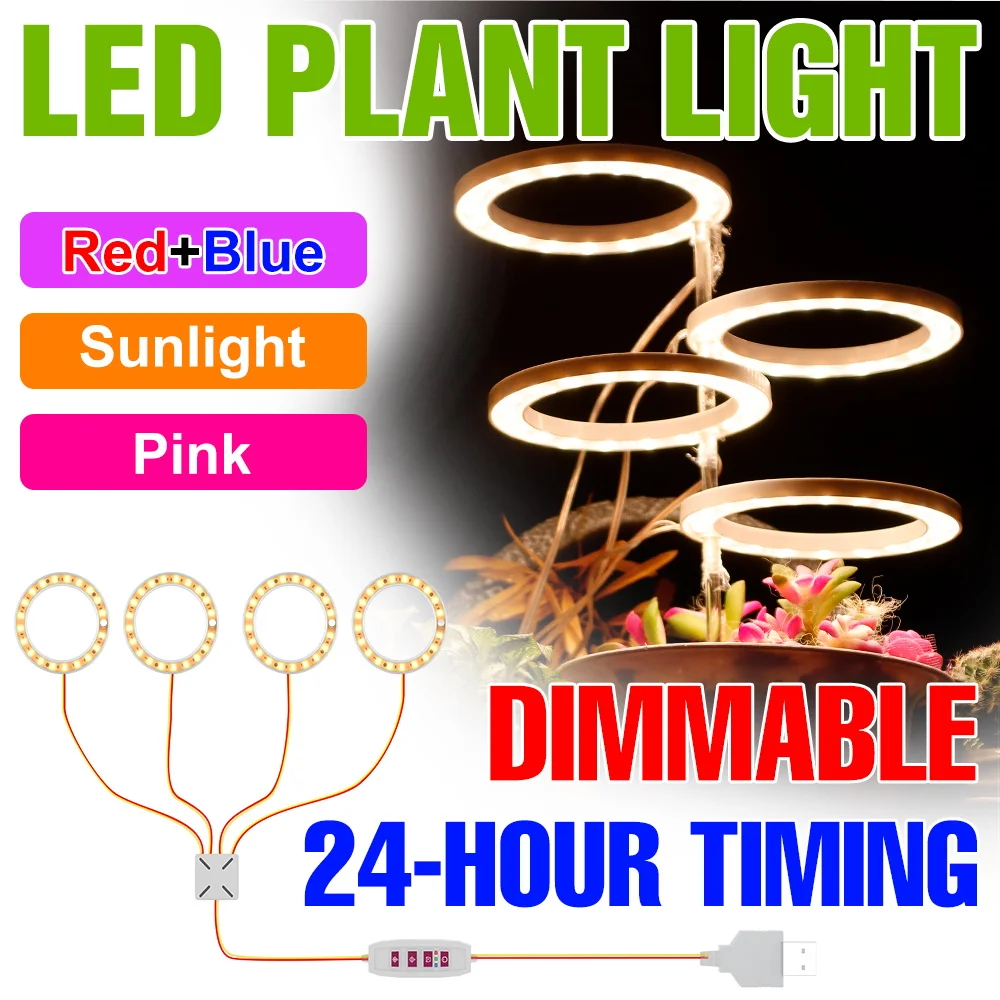 

LED Indoor Grow Light USB Full Spectrum Hydroponic Plant Fill Lamps DC5V Greenhouse Tent Planting Box Dimmable Timing 4/8/12Hrs