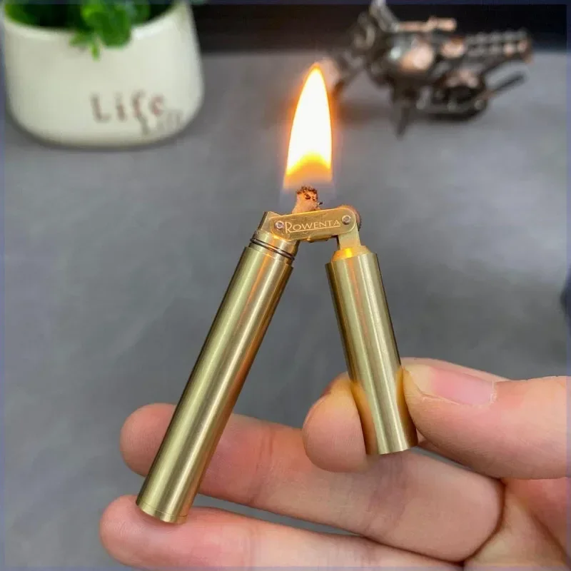 New Creative Unusual Copper Kerosene Lighter Nunchaku Retro Grinding Wheel Lighter Foldable Portable Men's Exquisite Gift