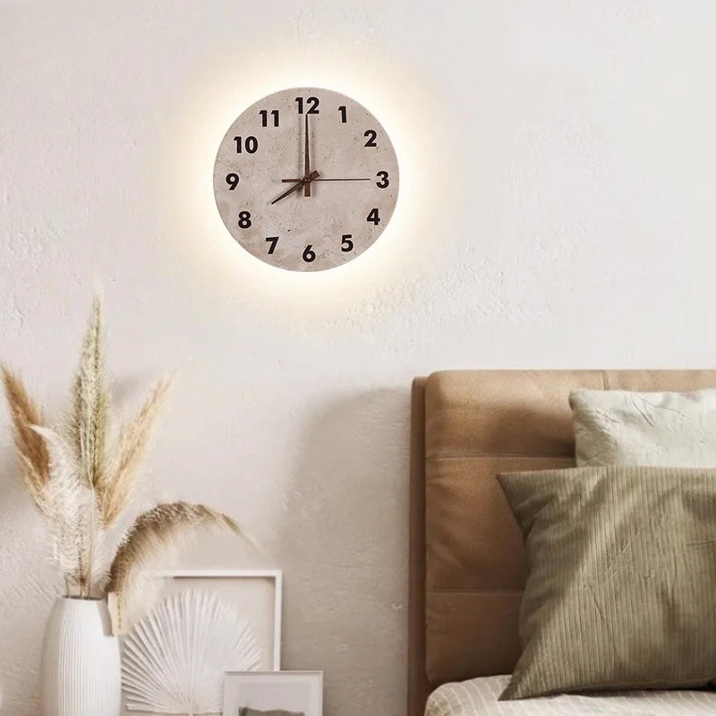 Japanese-style simple bedroom living room yellow travertine clock wall lamp creative retro homestay study atmosphere lamp