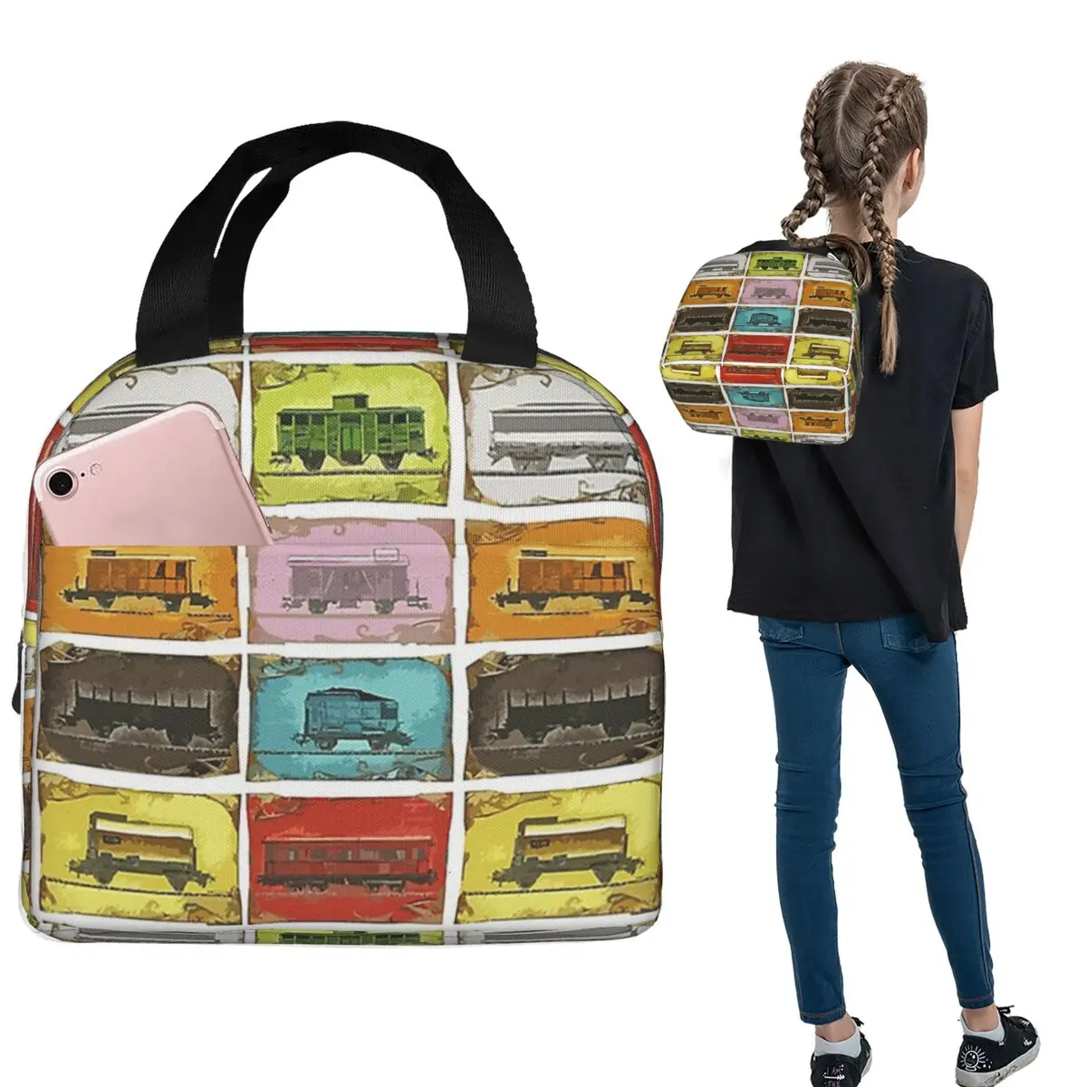 Ticket To Ride The Trains On White Bath Mat11 Insulated Lunch Bag for Women Kids Leakproof Food Boxes Thermal Lunch Box Tote