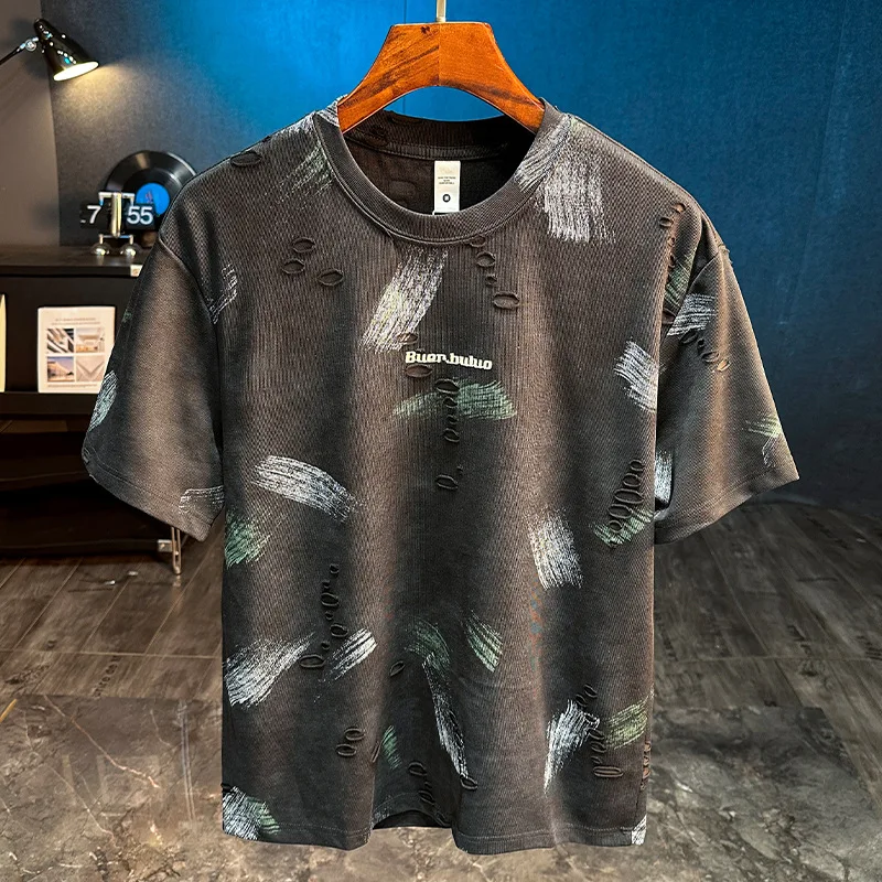 

2025 New Retro Nostalgic Personalized Short Sleeve T-shirt for Men, Loose and Casual Half Sleeve Versatile Top