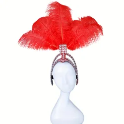 Glamorous 1920s Inspired Feather Headband with Rhinestones Adjustable DIY Costume Accessory for Halloween Graduation Parties Ava